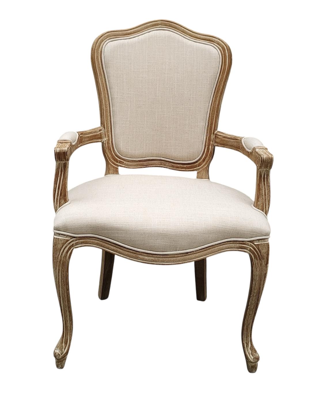 Louis French Country Style Dining Chair – Washed Oak Frame with Cream Linen Upholstery, Elegant High Back Design, Fully Assembled Comfortable Seating for Dining Room, Bedroom, or Décor (Cream)