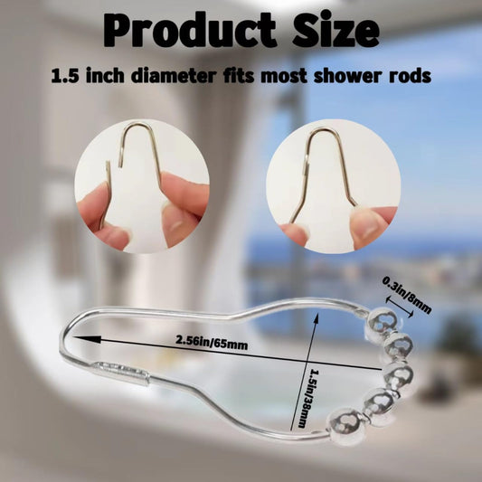 12 PCS Durable Rust-Resistant Stainless Steel Shower Curtain Hooks Rings for Bathroom Curtain Rods, Hangers for Home/Bathroom/Hotel Silver