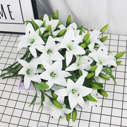 Olrla 20pcs White Artificial Lily Flowers, Real Touch Tiger Lily Easter Lily Fake Spring Flowers for Wedding Home Office Easter Decoration