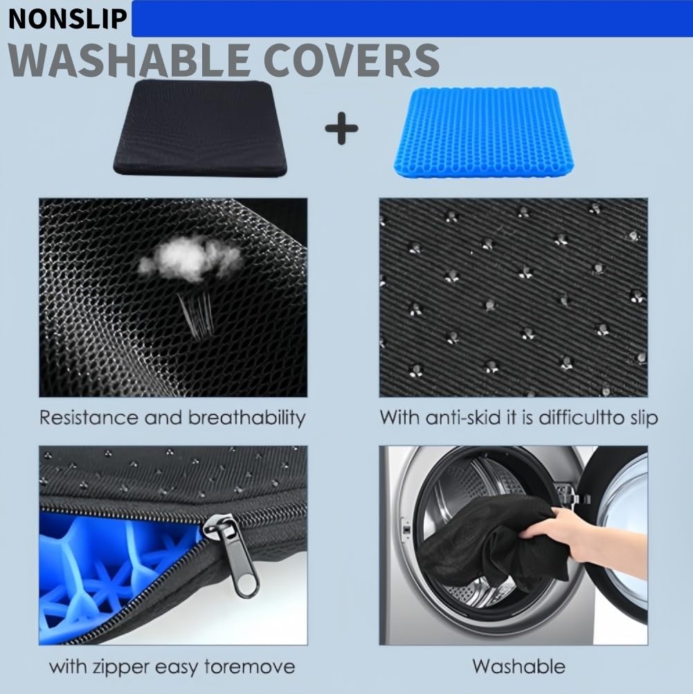 LATERN Gel Seat Cushion, 42CM x 36CM Honeycomb Double Thick Gel Cushion Ergonomic Cool Seat Cushion with Cloth Cover for Home Office Chair Car Seat