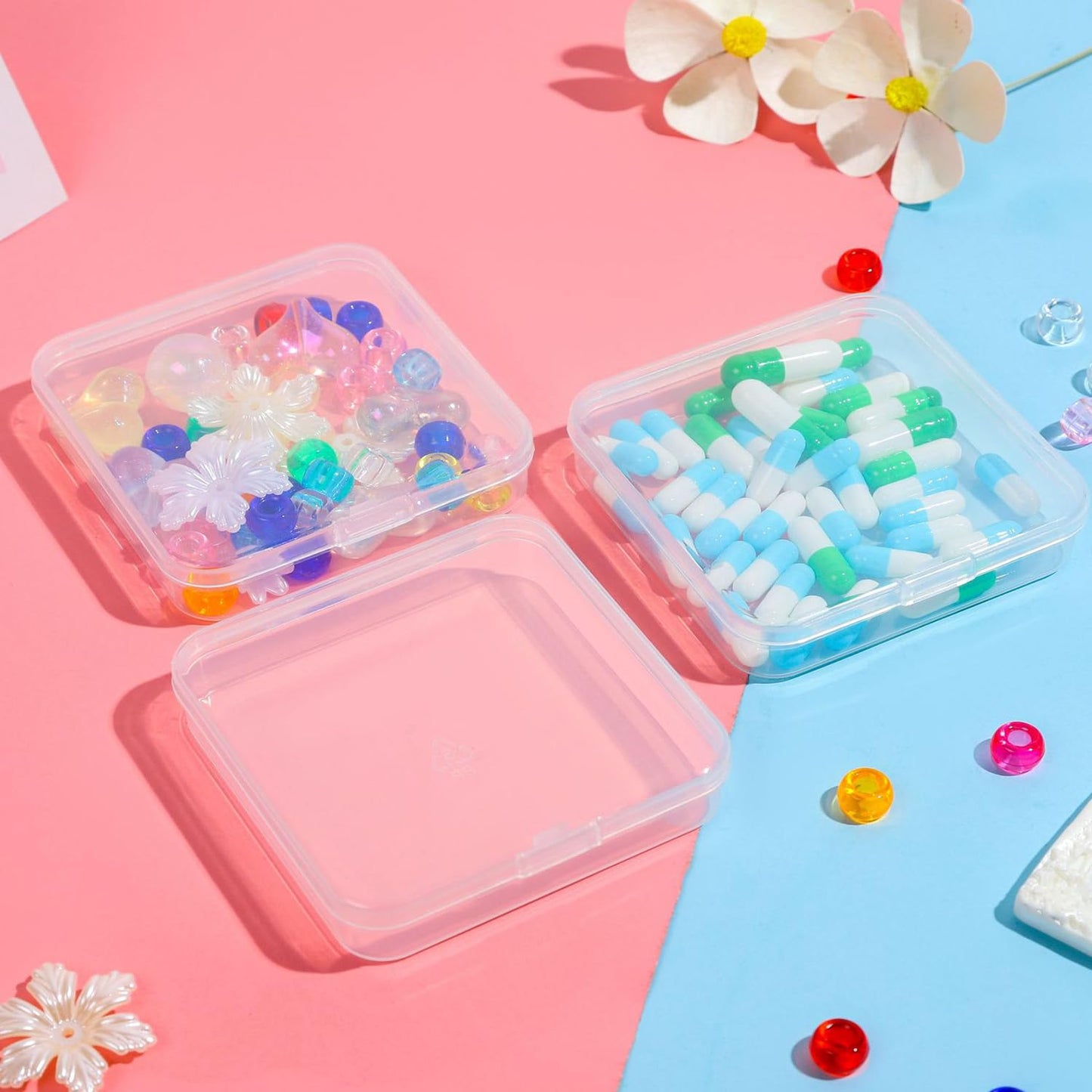 Prmape Pack of 10 Storage Boxes with Lid, Large, 10.5 x 10.5 x 1.8 cm, Rectangular Empty Mini Storage Box