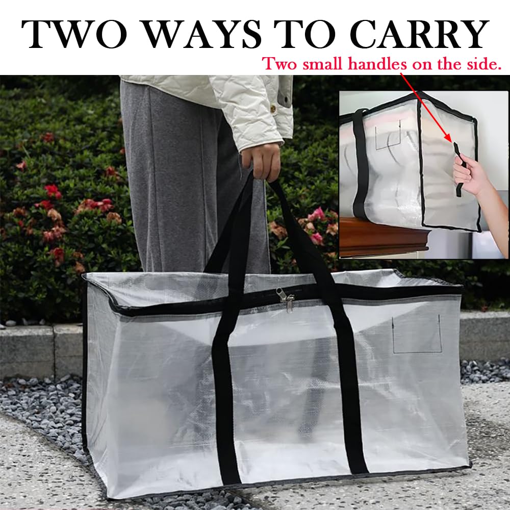 4Pcs Extra Large Moving Storage Bag with Zips Clear Wardrobe Organizer Tote