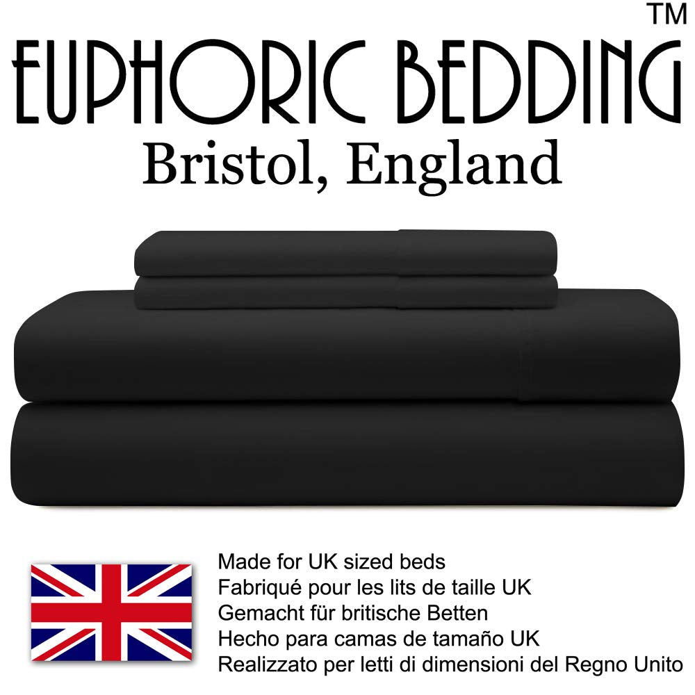 Euphoric Gifts 100% Pure Cotton (Egyptian Cotton) SUPER KING SIZE Duvet Cover Bed Set in Plain Black includes duvet cover, fitted sheet &