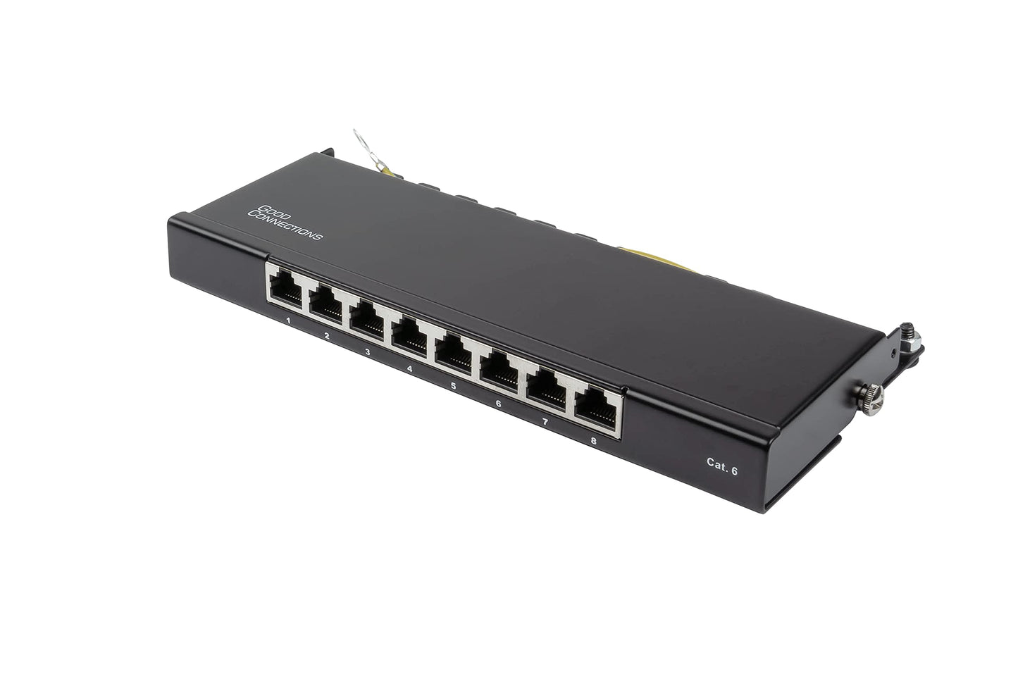 Good Connections? Patch panel/patch panel - desktop - cat. 6, 250 MHz - gigabit capable - 8 port - 0.5 HE - STP shielded - tool opening - jet black