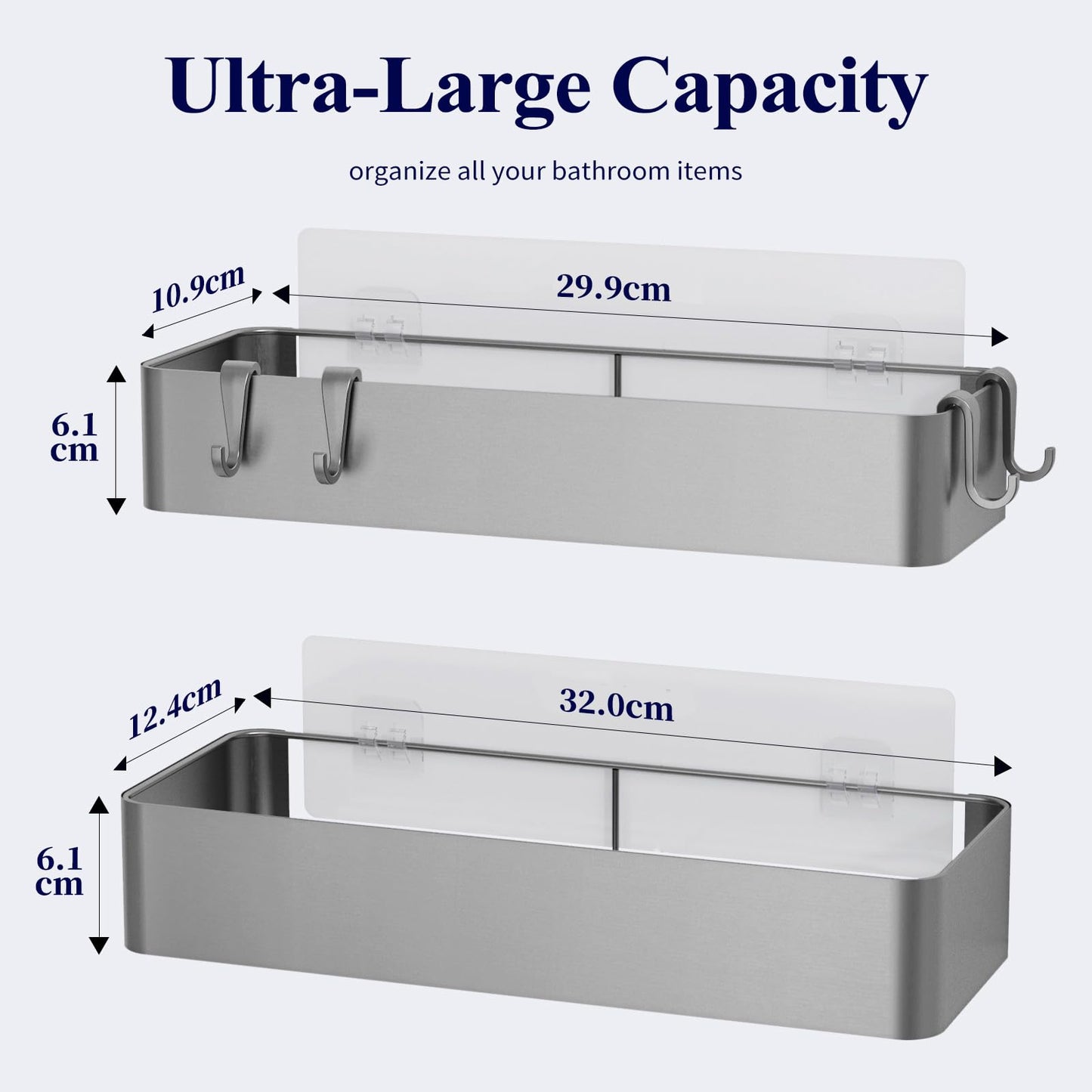 Kitsure Shower Shelf No Drilling – Pack of 2 Rustproof Bathroom Organiser, Quick Drying Bathroom Shelf No Drilling with Large Capacity