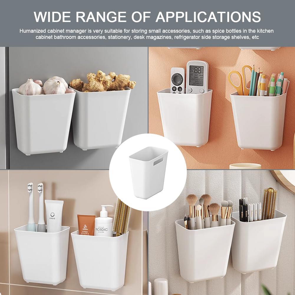 Phonojen 4 Pcs Kitchen Cabinet Door Storage Box with Hooks, Self-Adhesive Wall Mounted Storage Box for Wardrobe, Bathroom, Refrigerator