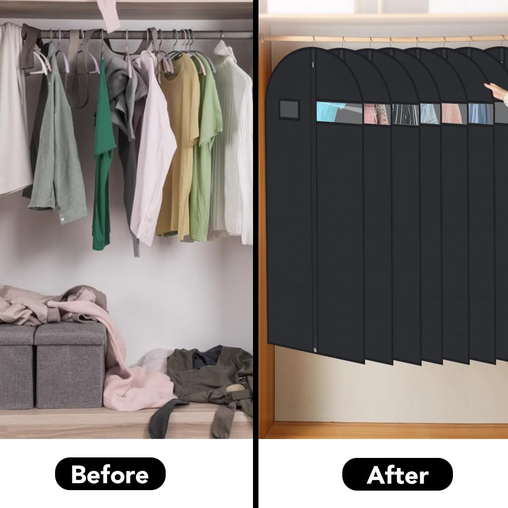 2 Pack Garment Bags Dustproof Garment Covers with Clear Window and Pocket Foldable Clothes Covers with Zip Waterproof Hanging Storage Bags for Suits