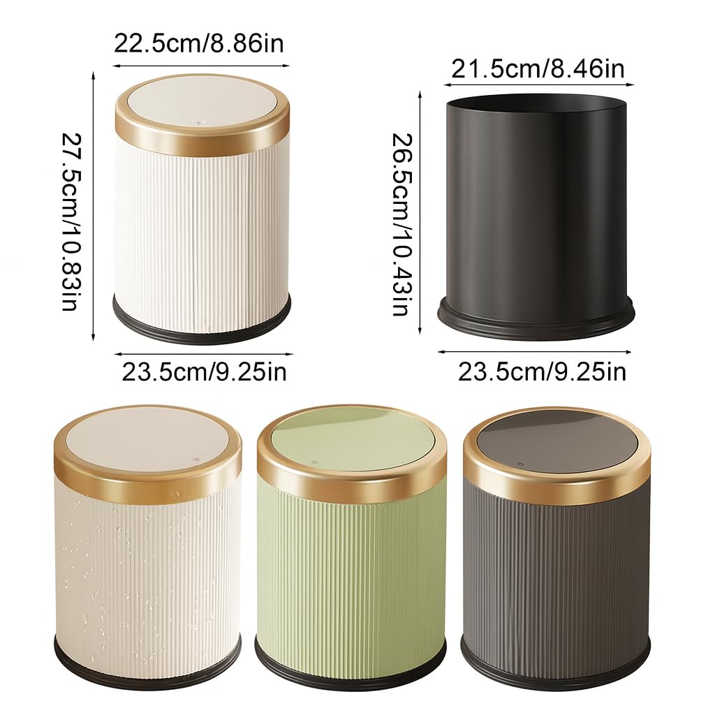 12L Small Bin with Click Lid – Includes Free 50 Bin Bags – Stylish Waste Bin for Living Room, Kitchen, Bathroom & Offic (White and Gold)