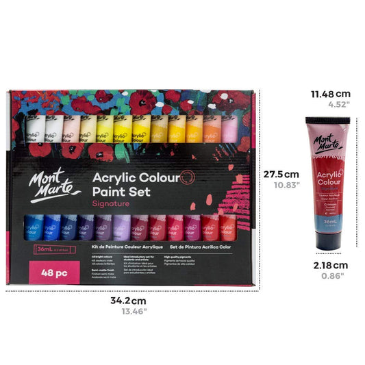 MONT MARTE Acrylic Paint Set, 48 x 36ml, Semi-Matte Finish, 48 Colours, Suitable for Canvas, Wood, MDF, Leather, Air-Dried Clay, Plaster, Cardboard,