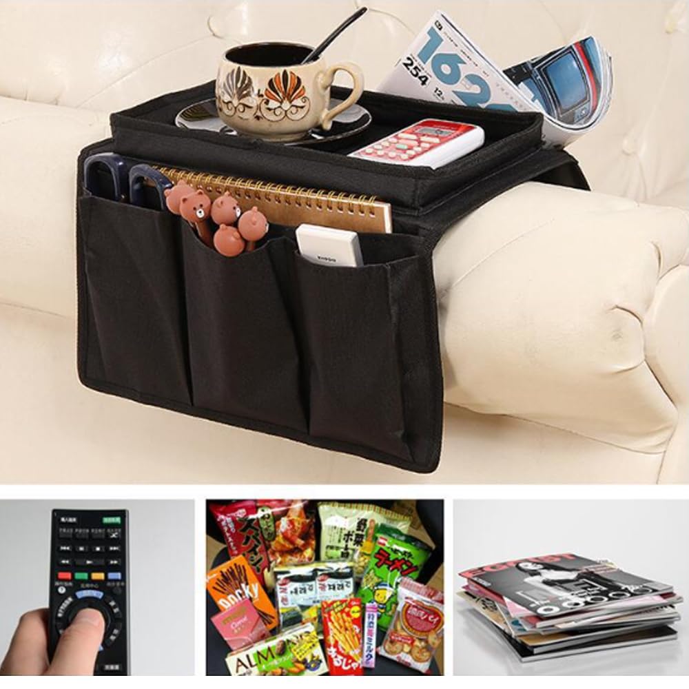 DZOZO Sofa Chair Couch Armrest Organizer Remote Control Holder Caddy Handset Holder Armchair Storage Bag with Cup Holder for Tablet, Phone, Pad, Book
