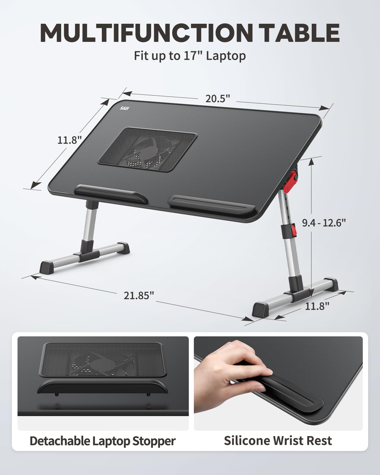 Cooling Table, Desk with USB Port, SAIJI Bed Table, lapdesk with fan, Adjustable Laptop Stand, folding table for Sofa, Bed, Floor, Breakfast