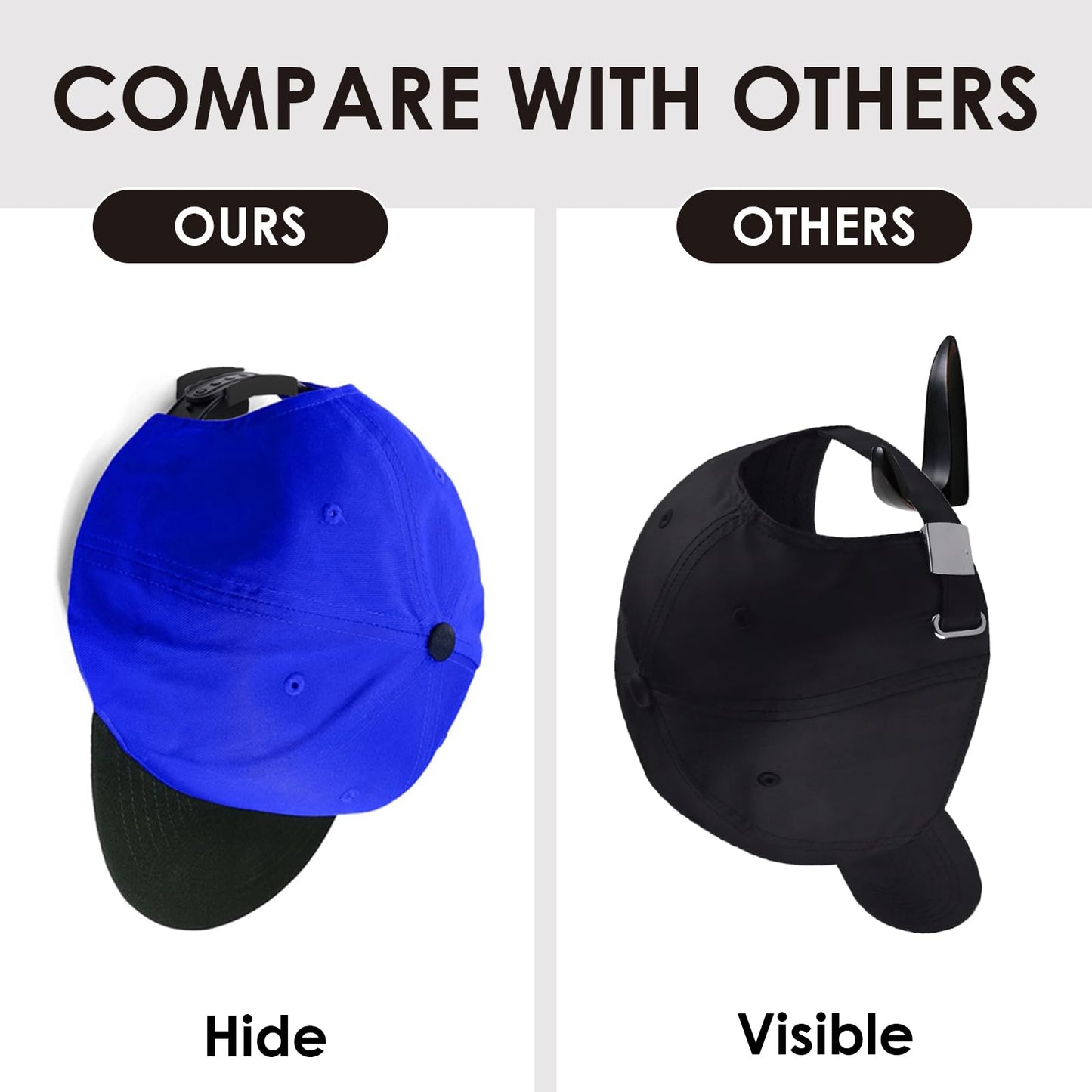 Kasoud Adhesive Hat Hooks for Wall Mounted, 10 PCS Hat Storage for Baseball Caps, Baseball Caps Hat Holder