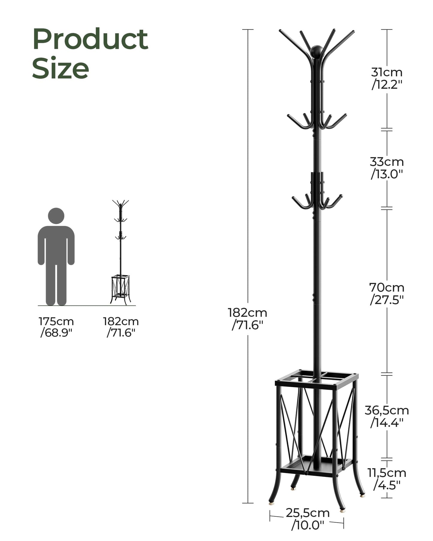 CHOEZON Coat Rack Freestanding, Coat Stand with Umbrella Holder, Entryway Hanger Stand with12 Hooks, Metal Hall Tree for Bags, Coats, Hats, Entryway