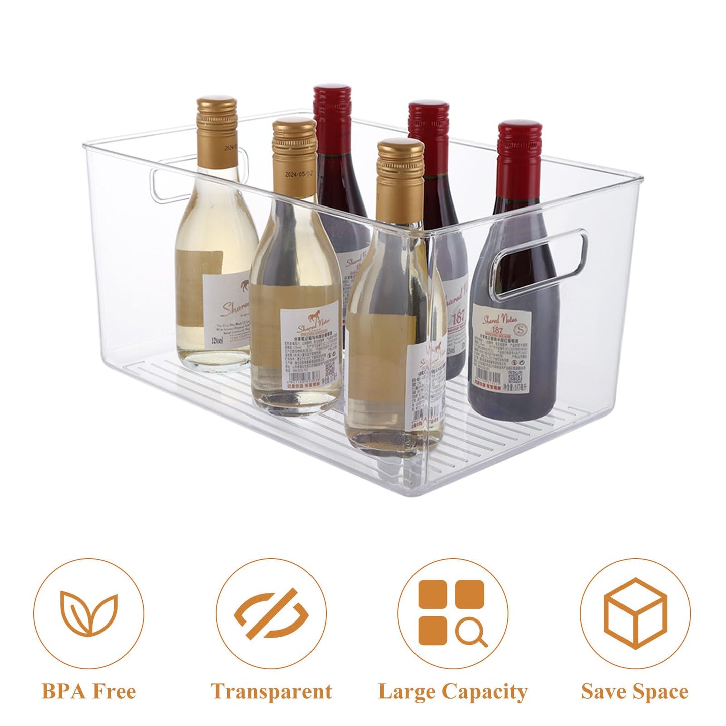 MEIDIV 4 Pack Fridge Storage Organisers, 29x20x15.5cm Plastic Storage Box, Food Storage Basket