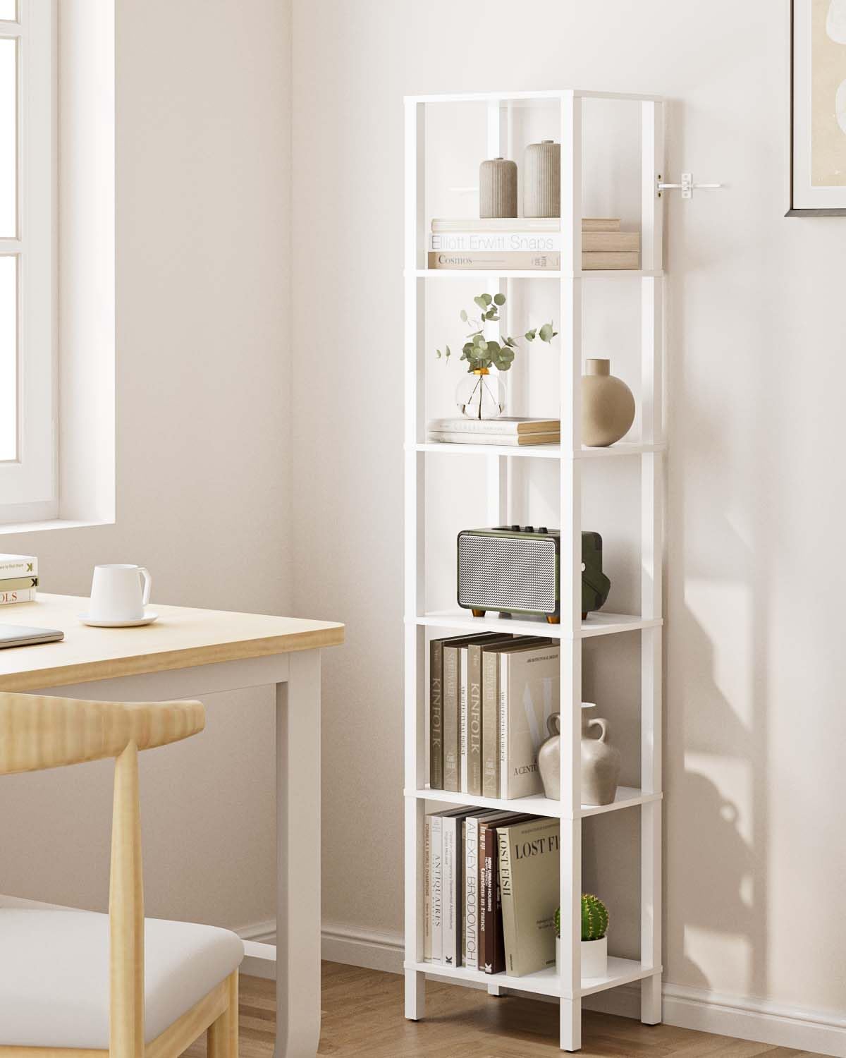 Apetaccat Book Shelf, 6 Tier Tall Bookshelf, Narrow Bookcase with Open Shelves, 38x 27 x 167CM, Book Shelves for Living Room, Office, Study, White