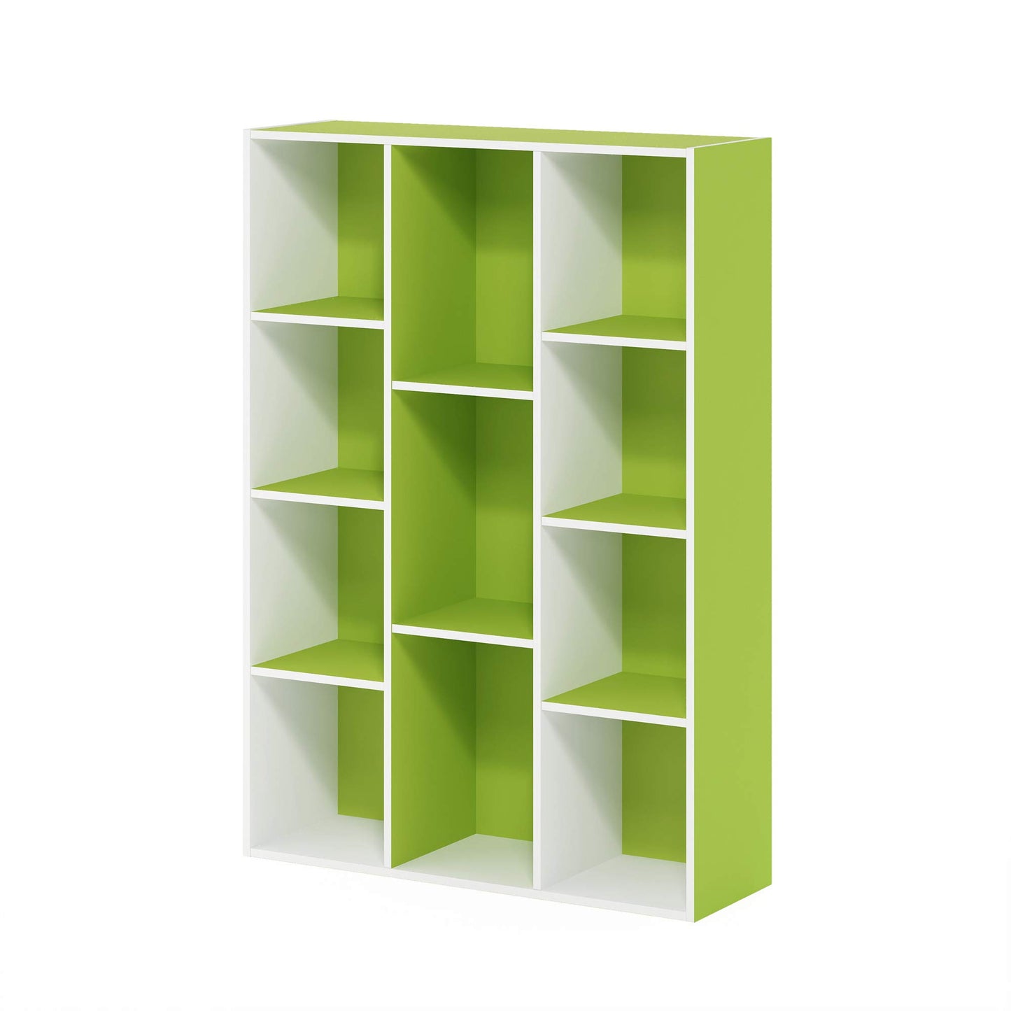 Furinno LUDER Book Shelf, 11-Cube Bookshelf, Reversible Bookcase, 9.4 x 29.1 x 41.7, for Living Room, Bedroom, Home Office, White/Green