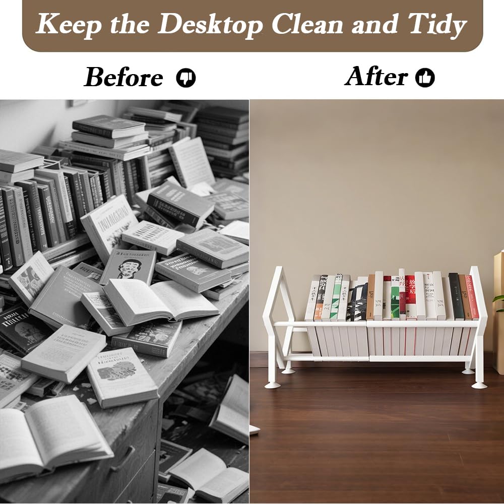 SINBINTA Expandable Bookcase Desktop Bookshelf Book Storage Organizer-White