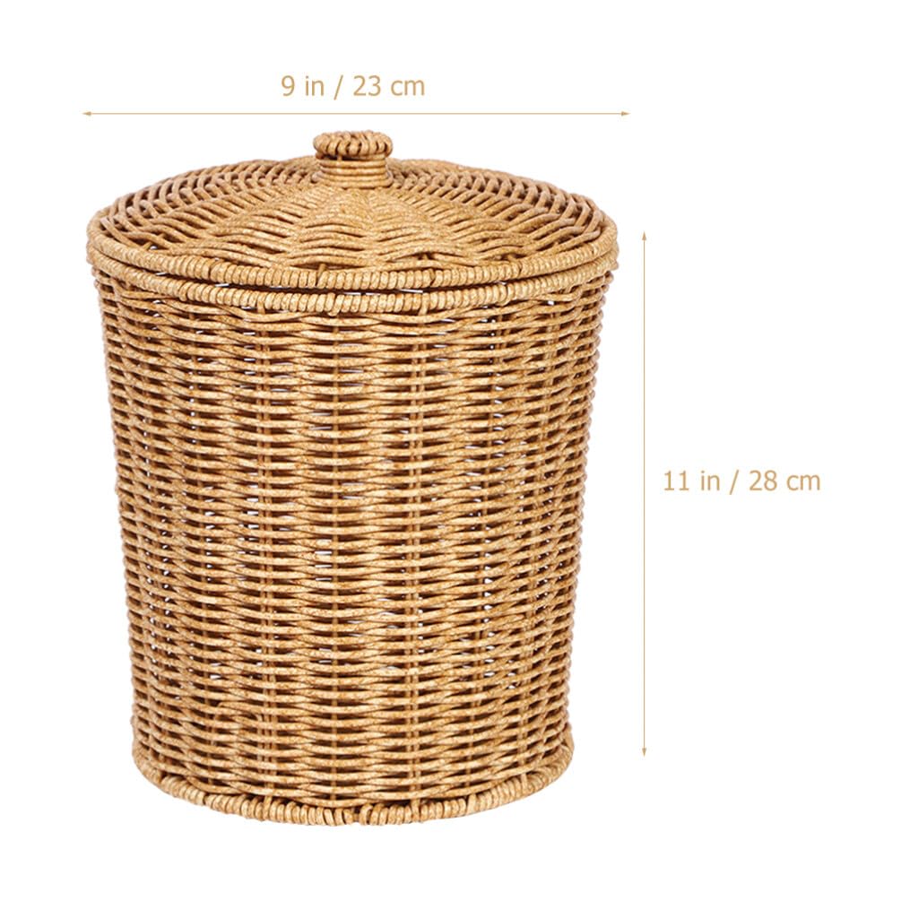 PRETYZOOM Portable Laundry Basket with Lid Woven Storage Bin for Dirty Clothes Sundries and Household Organizing 11X9X9 Inch Compact Container