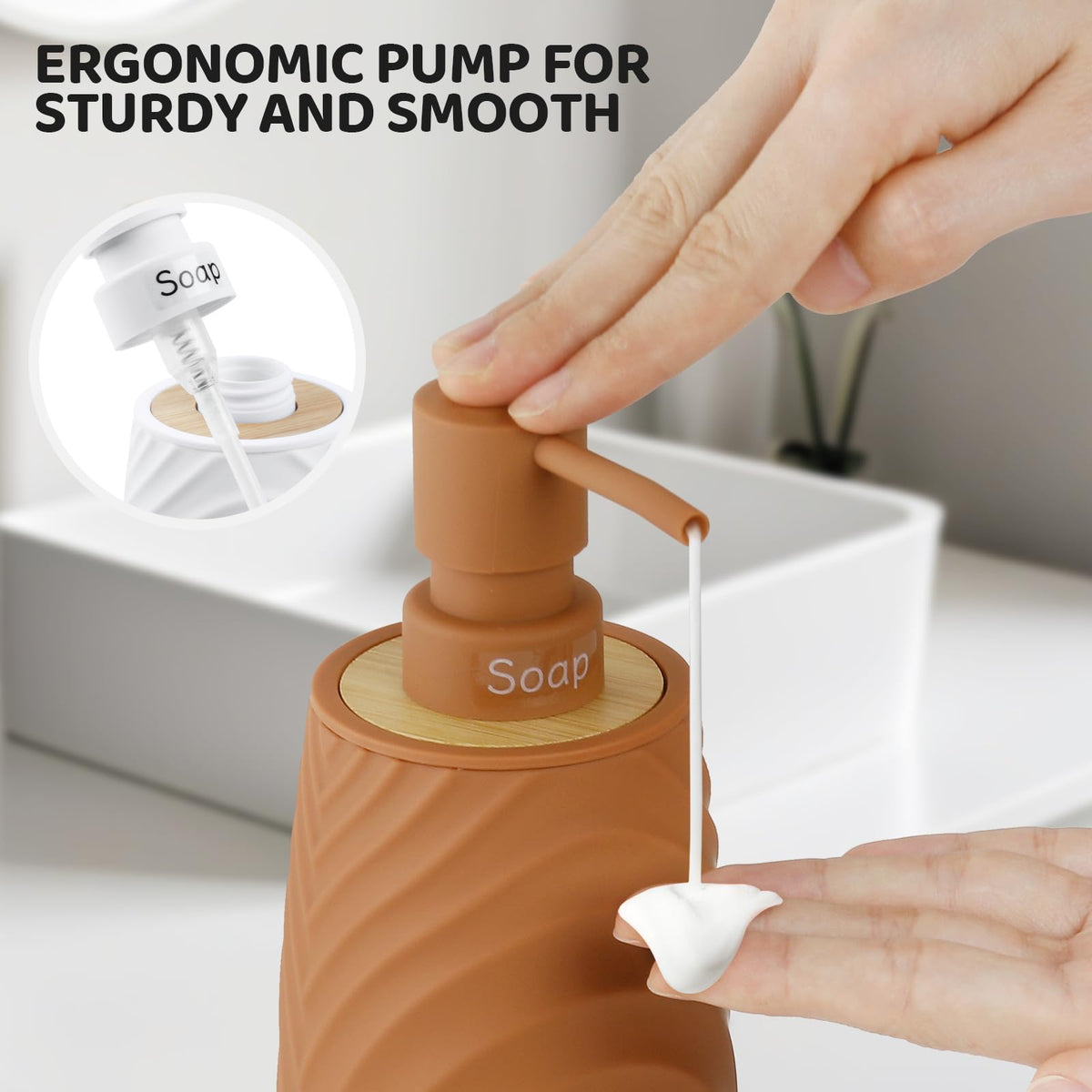 Hand Soap Dispenser Bathroom Bamboo with Texture, Soap Dispenser Kitchen