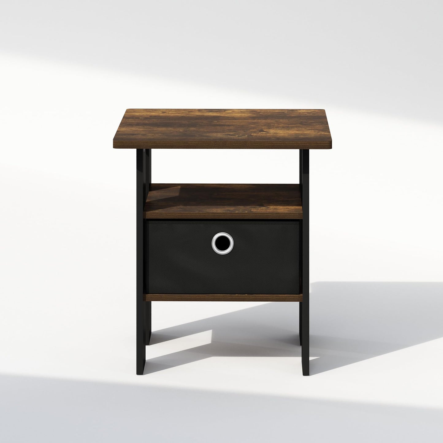 Furinno TIDUR Bedside Table with Storage Bin, Amber Pine