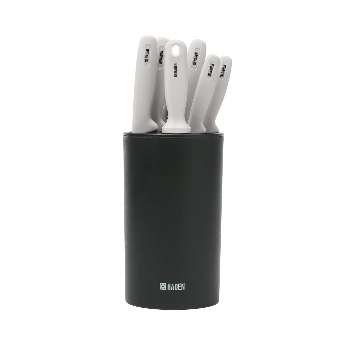 Haden Knife Set with Block - Stainless Steel Kitchen Knives for Chopping, Slicing, and Cutting, Includes Sharpener and Scissors - Durable, Compact