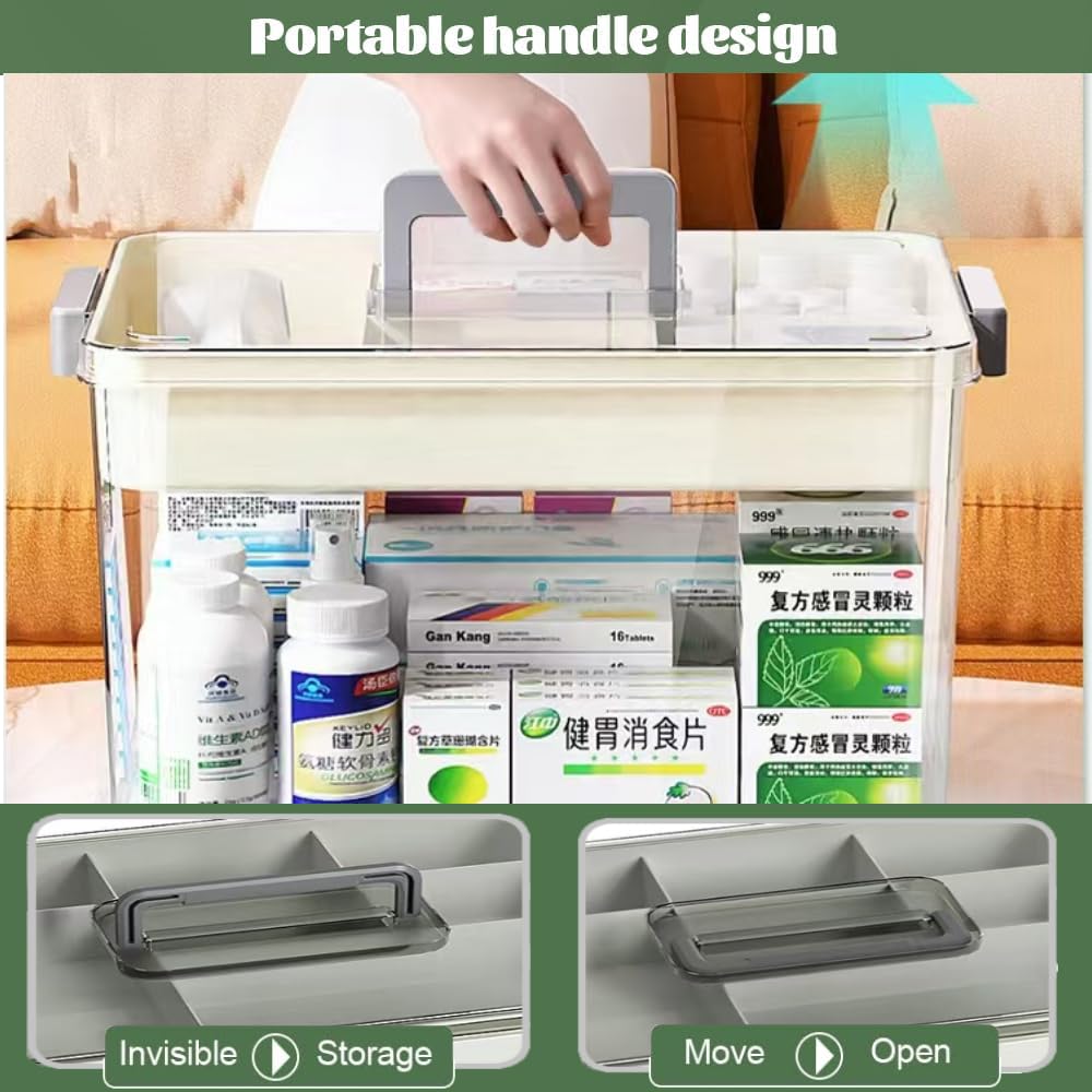 BAONUO Medicine Box, Medicine Storage Box,medicine storage Organiser With Handle, Portable 2 Layer Medicine Box First Aid Box with Lid
