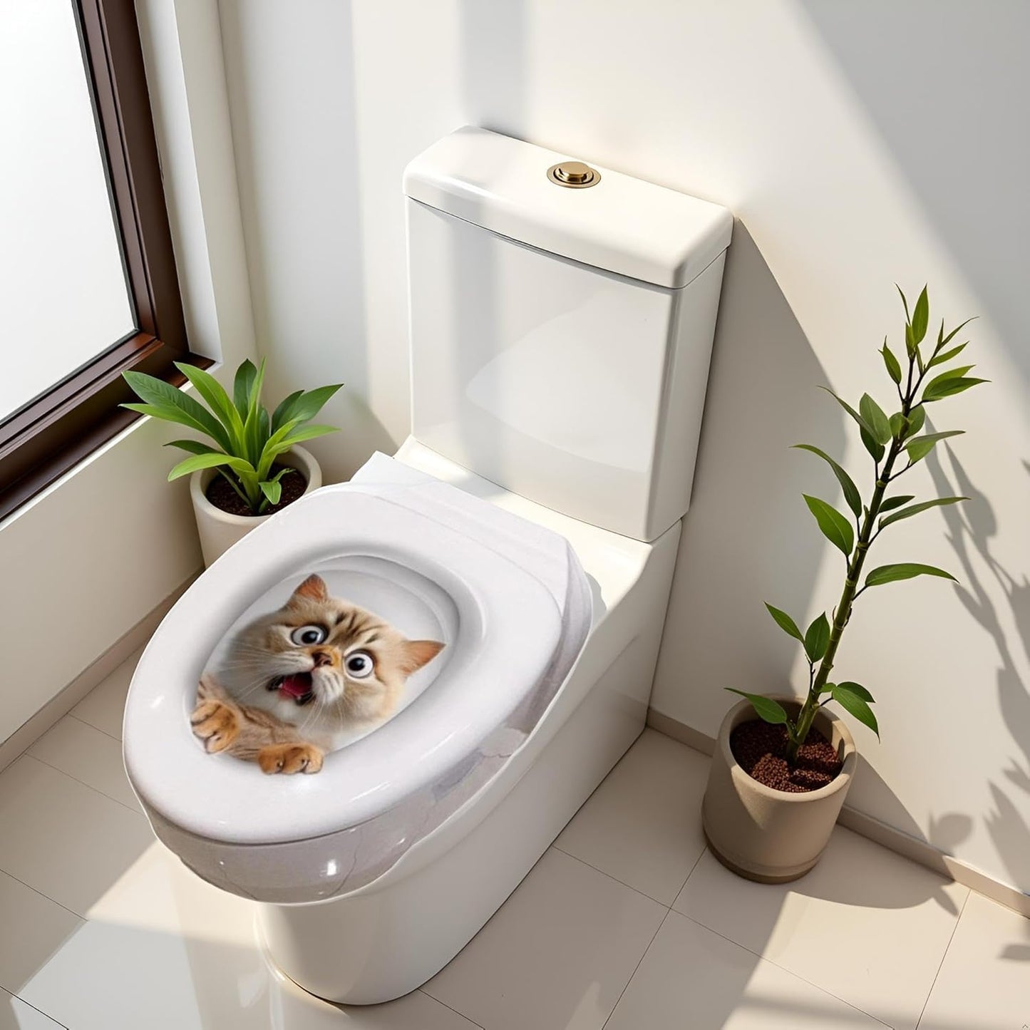 3D Toilet Lid Sticker, Cute Kitten Design Removable Decal Bathroom Decor for Toilet Lid and Tank Covers