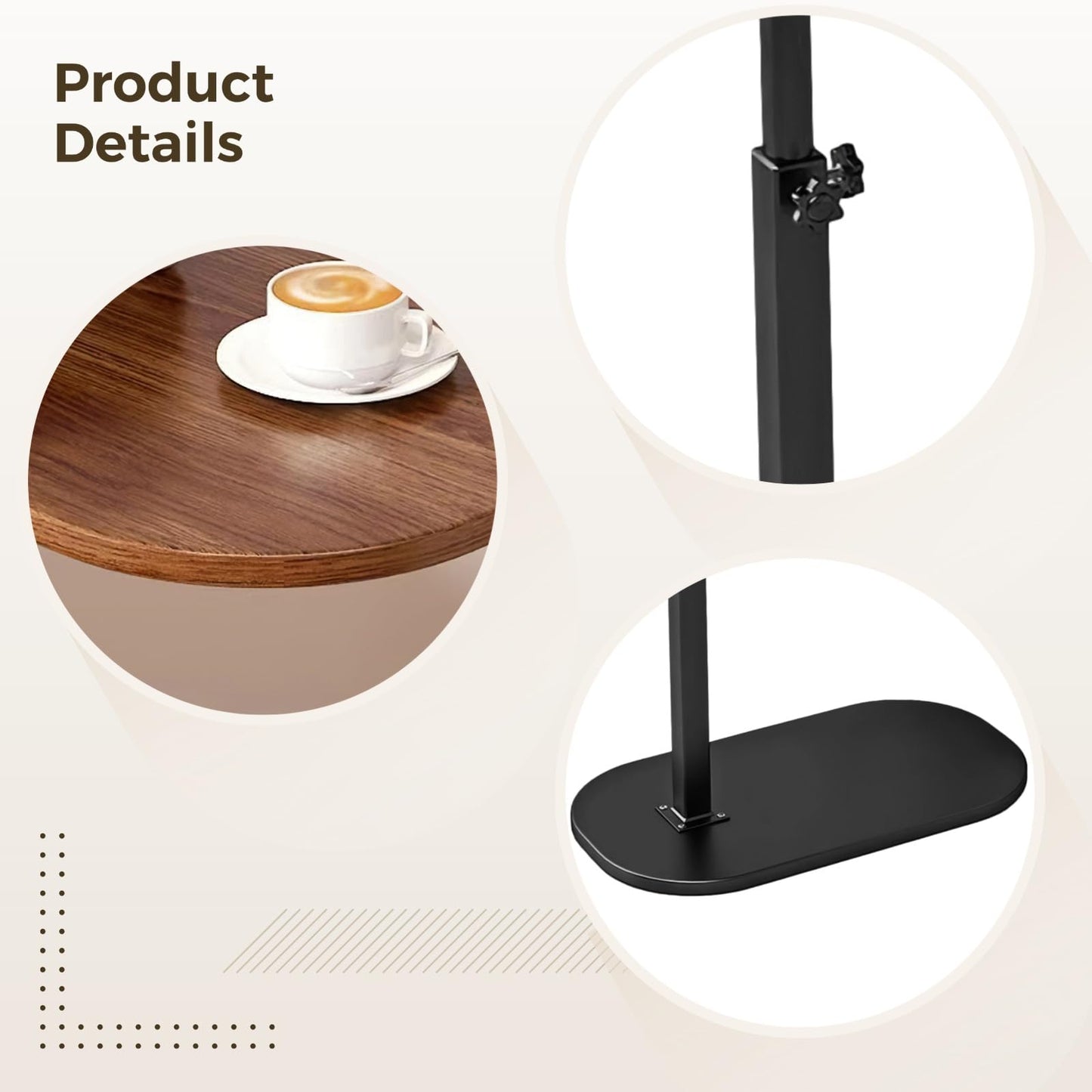 Packool Adjustable C Shaped Sofa Side Table, Swivel End Table for Couch, Modern Mini Table with Wooden Top, Height Adjustable from 45cm to 80cm