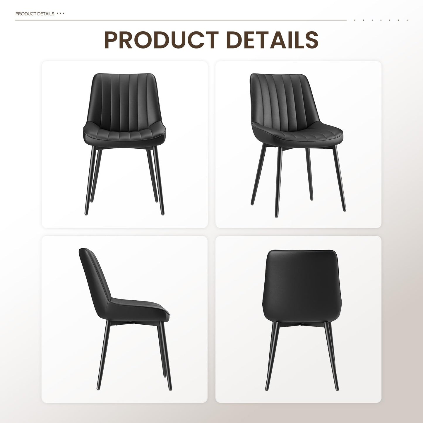 COLAMY Black Dining Chairs Set of 2,Technology Fabric Chairs for Dining Room with Metal Legs and Thick Seat Cushion