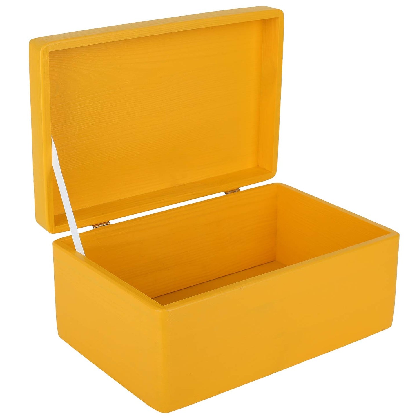 Creative Deco Large Yellow Plain Wooden Storage Box with Lid | 30x20x14cm (+/-1 cm) | Hinged Lid | Gift Christmas Xmas Box Kitchen Storage | ROUGH &