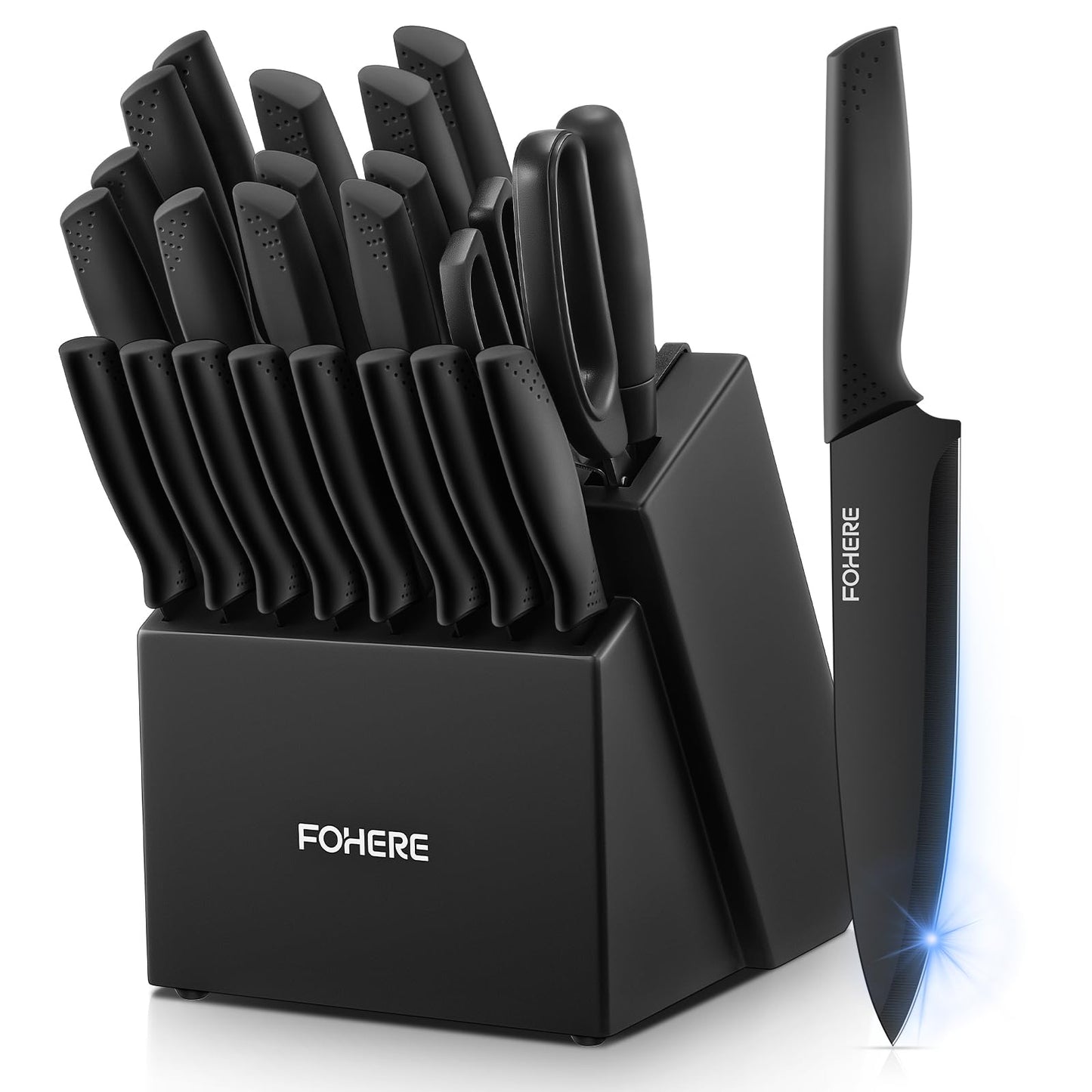 Knife Set FOHERE 23 Pieces Kitchen Knives Set with Block High Carbon Stainless Steel Self-Sharpening Knife Block Set with Built-in Sharpener and