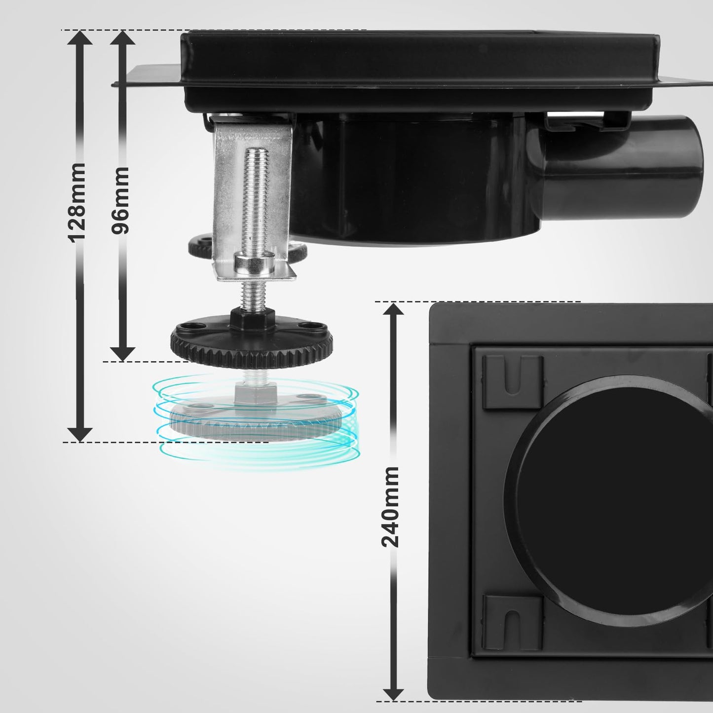 iYueMps Square Shower Drain 20 x 20cm Stainless Steel, 360° Siphon,Black