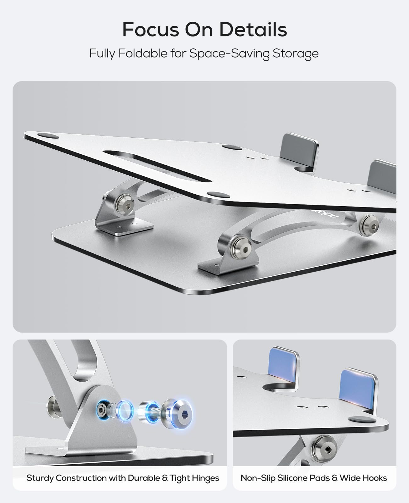 Nulaxy Ergonomic Adjustable Laptop Stand for Desk, Dual Foldable Design