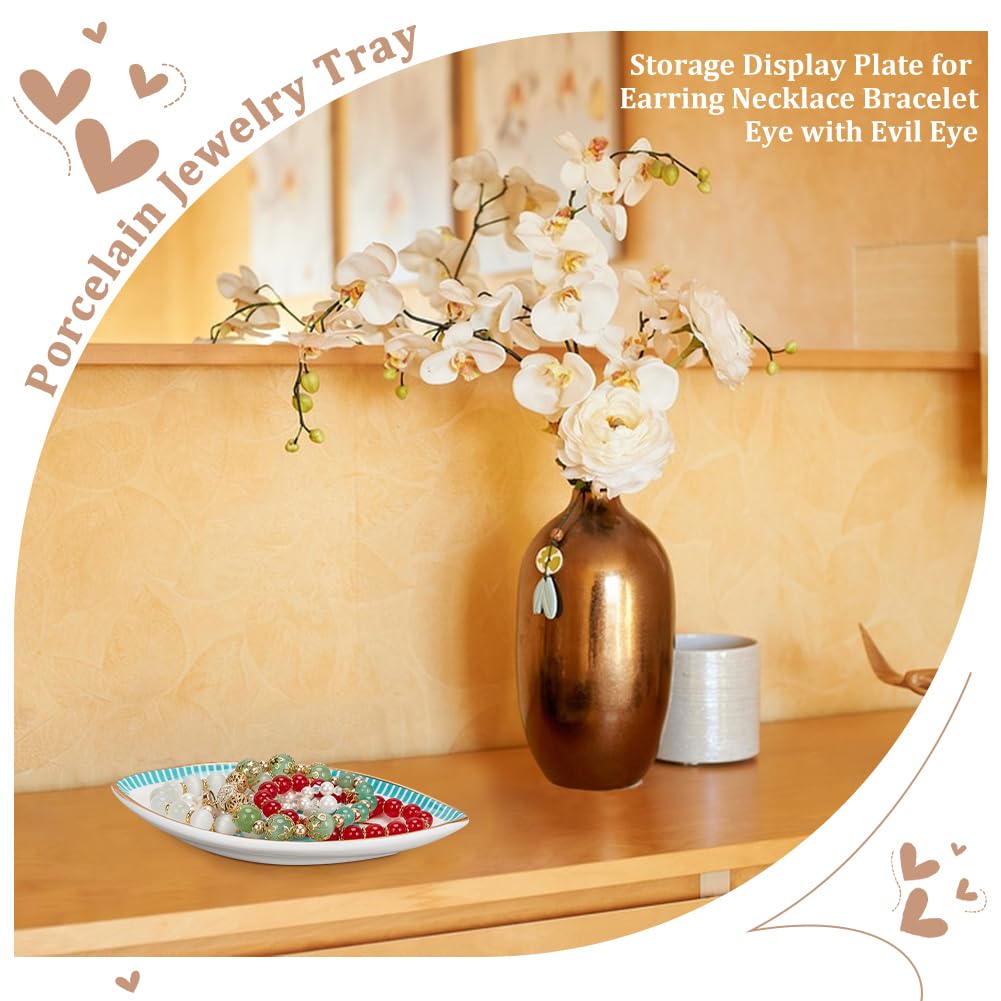 NBEADS Evil Eye Ceramic Jewelry Tray, 9.2x15.4x2cm Modern Boho Storage Display Plate Ring Earring Holder Decorative Trinket Plate for Rings Necklaces