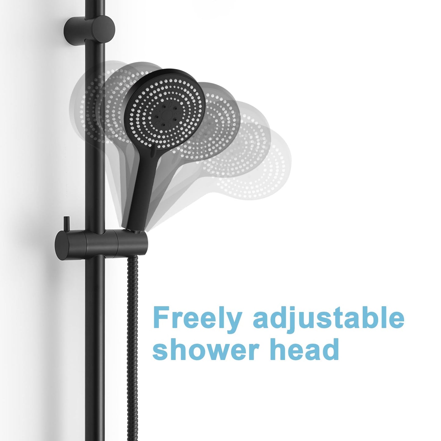 OFFO Shower Riser Rail, 90cm Wall Mounted Shower Rail Adjustable Distance 60 to 89cm with Handheld Shower Head Holder Replacement for Shower