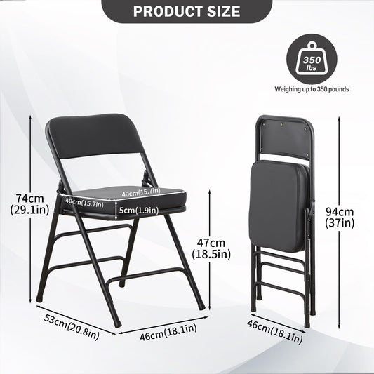 CHAIRABLE Padded Folding Chairs with Thick Cushion, 2 Pack Black