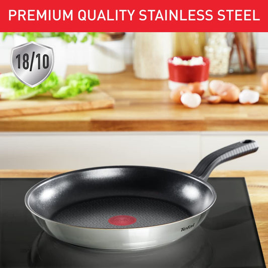 Tefal Comfort Max 26cm Stainless Steel Frying Pan Durable Non-Stick Pan with Thermo-Spot Heat Indicator, Induction Compatible Base, Comfortable Grip