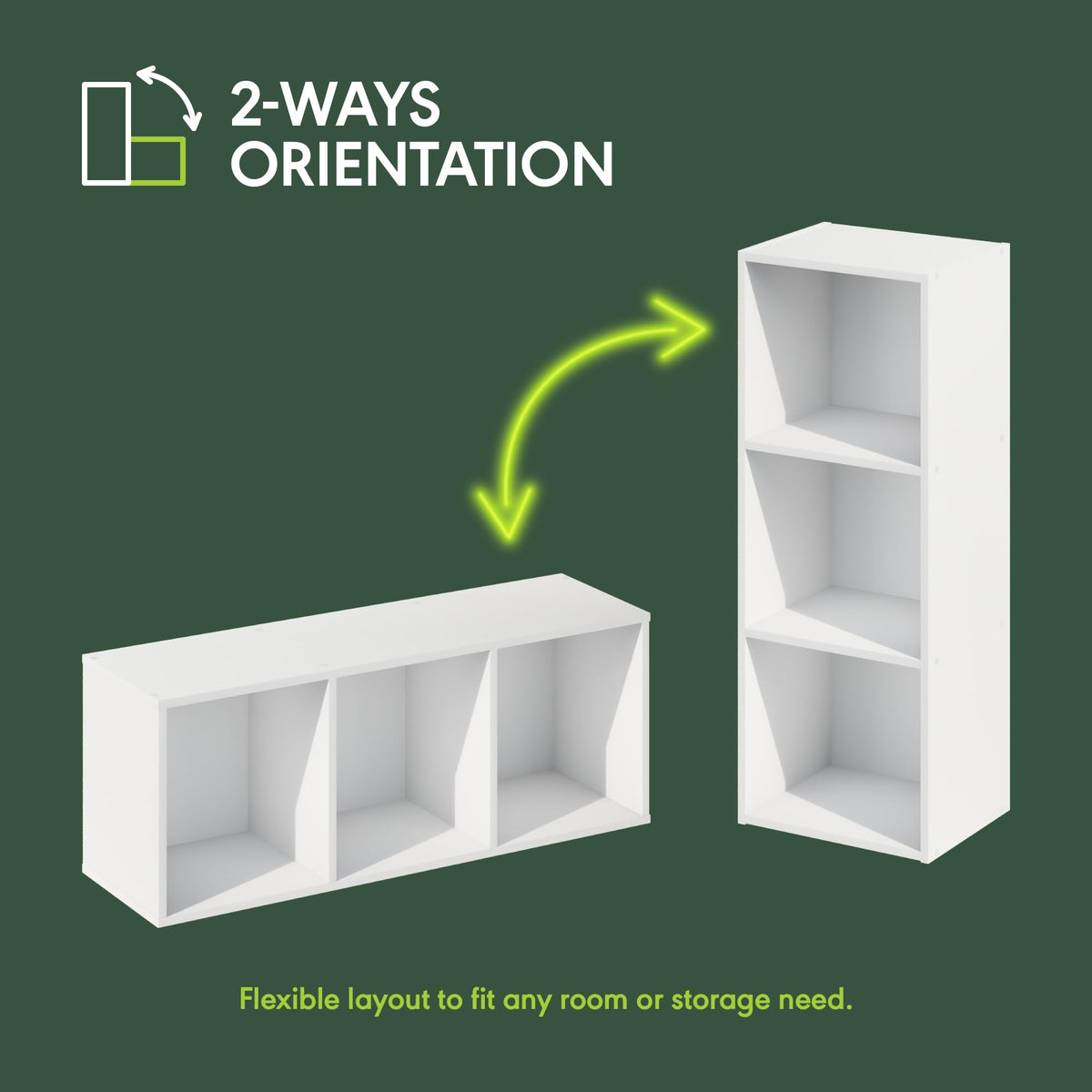 Furinno LUDER Book Shelf, 3-Cube Bookshelf, Bookcase, 9.3 x 12 x 31.5, for Living Room, Bedroom, Home Office, White