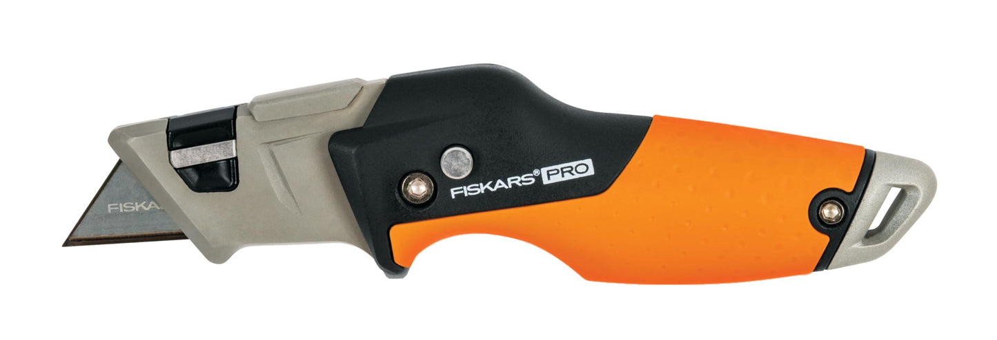 Fiskars CarbonMax Folding Utility Knife, Length 17cm, Stainless Steel Blade/Plastic Handle, Black/Orange, 1027224