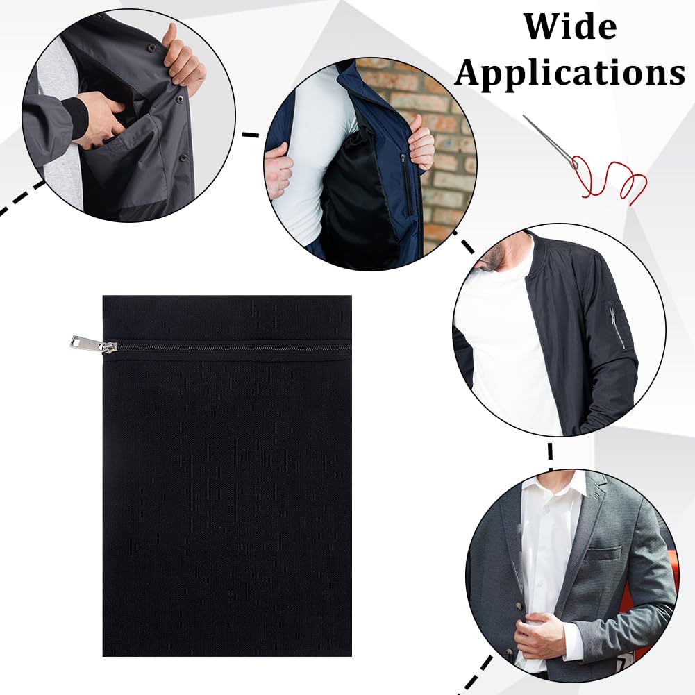 PLIGREAT 3 Pcs Sew-in Side Pocket with Zipper, Colorful Coat Inside Pockets Canvas Hidden Wallet Sew in Pockets for Travel Outdoor Daily Wear