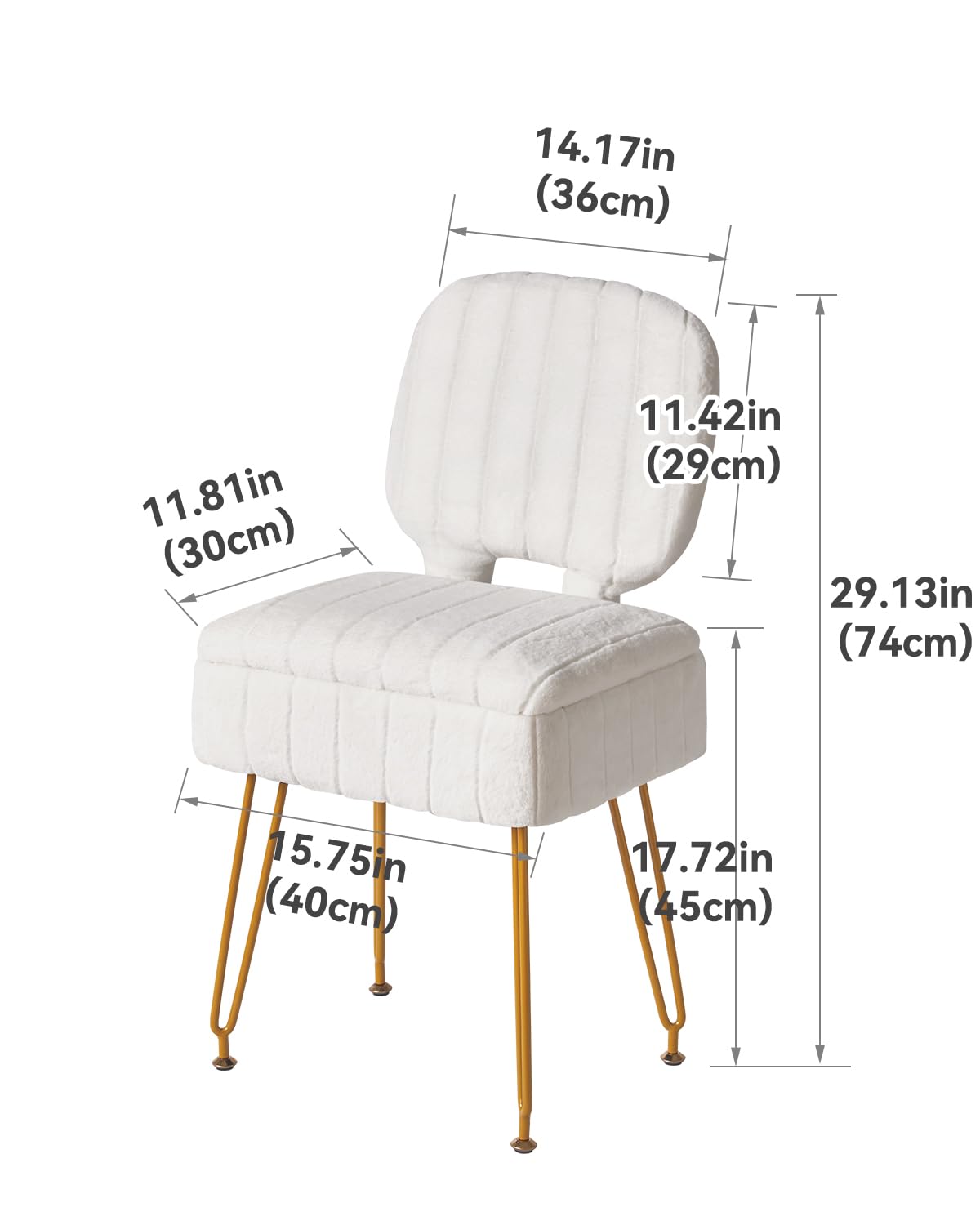 IBUYKE Vanity Stool with Storage, Folding Back Makeup Chair, White WBD030W