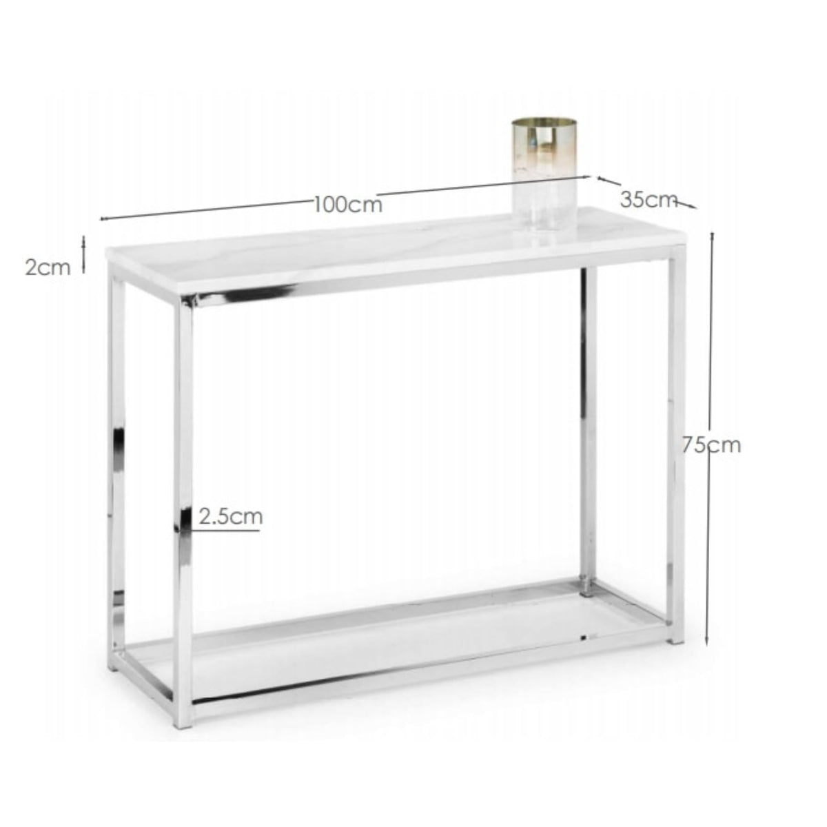 Julian Bowen Scala Console Table, White Marble Effect&Chrome - H75xW100cm