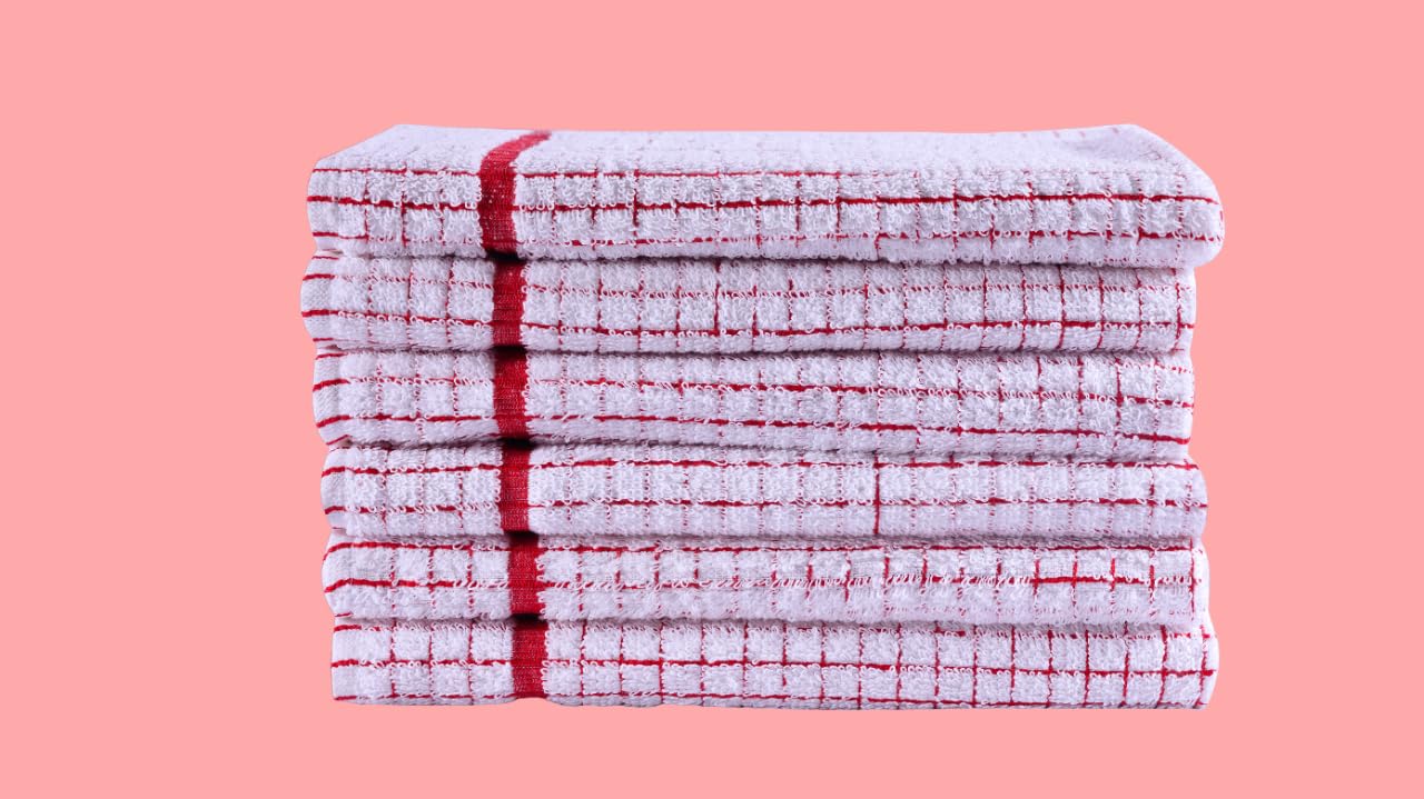 QUALITY HOME TEXTILES 100% Cotton Super Soft Terry Towelling Tea Towels with Hanging Loop | Pack of 3