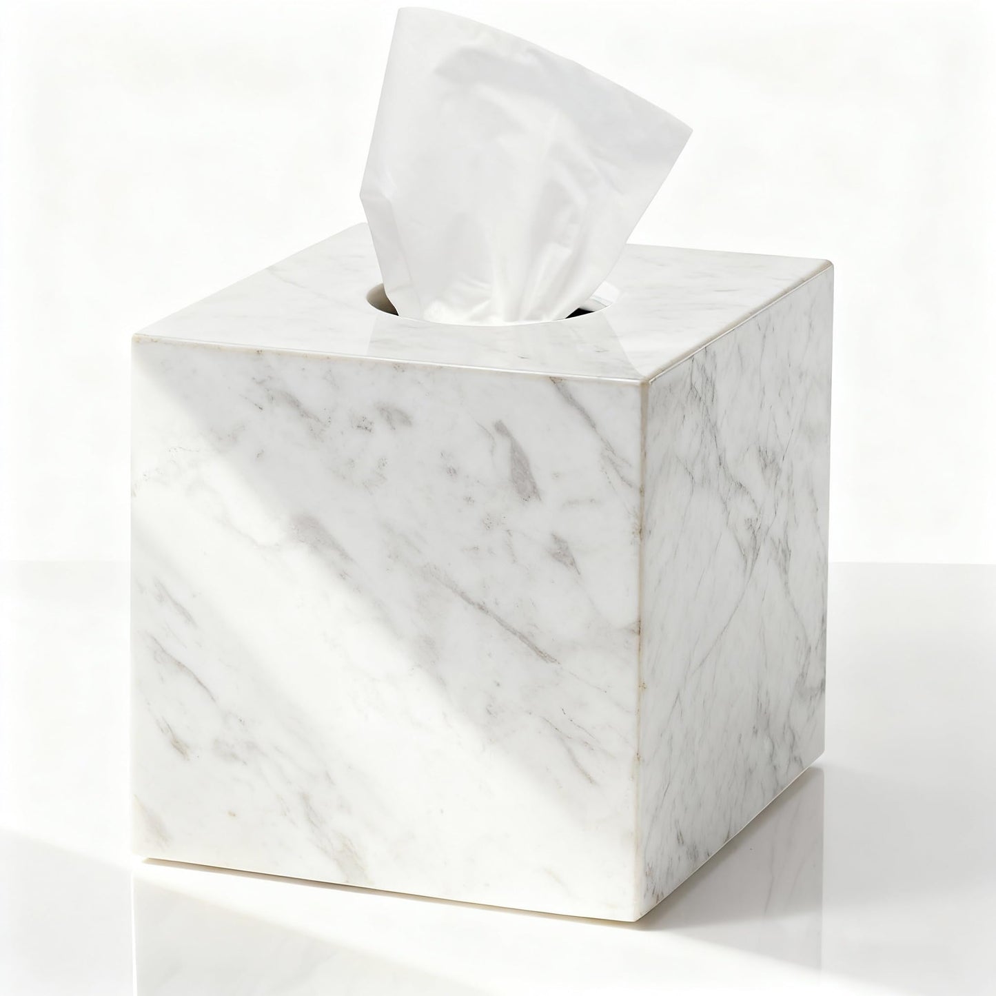 Marble Tissue Box Holder, Square Cube Tissue Box Cover with Open Bottom, Facial Tissue Holder for Bathroom Vanity Tops, Bedroom Dressers, Kitchen