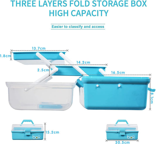 Creahaus 12in 3 Layer Multipurpose Storage Box/Craft Storage Boxes With Compartments/Plastic Tool Box/Medicine Storage Box/Hair Accessories