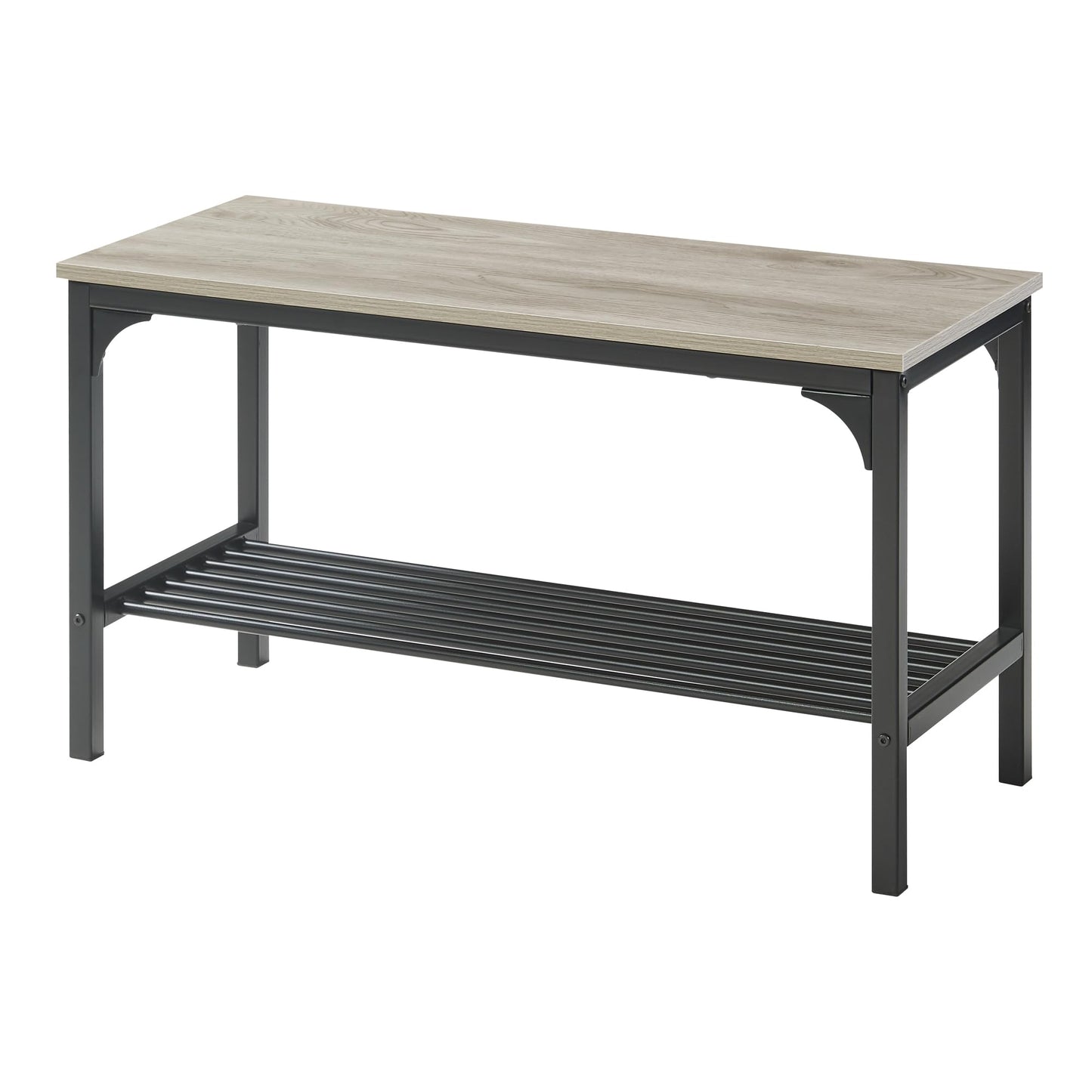Panana 4 Seats Dining Table Set Wooden Compact Table 2 Chairs 1 Bench Set Metal Kitchen Room Furniture (Grey)