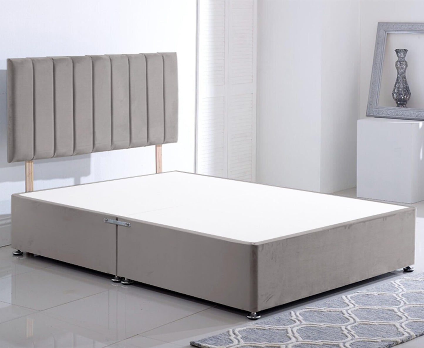ComfoRest Double Divan Bed with No Drawers - 4FT6 - (Silver Plush) - Minimalist Frame for Compact Bedrooms - Durable Design for Contemporary Living