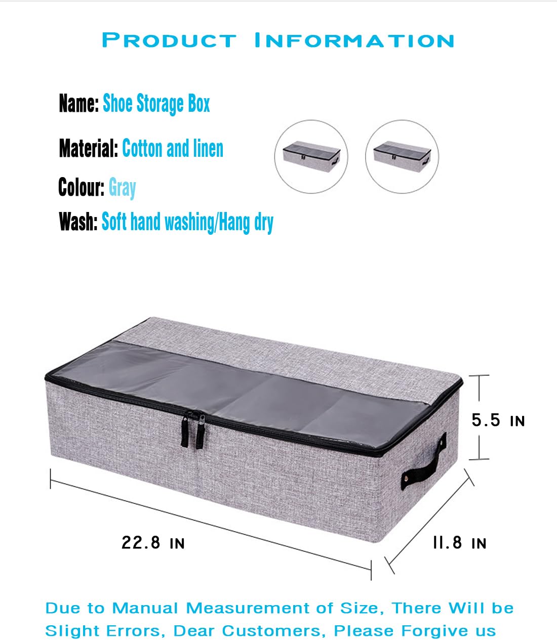 AARAINBOW Under Bed Shoe Storage Box 2 Pack, Fabric Organiser with Lid