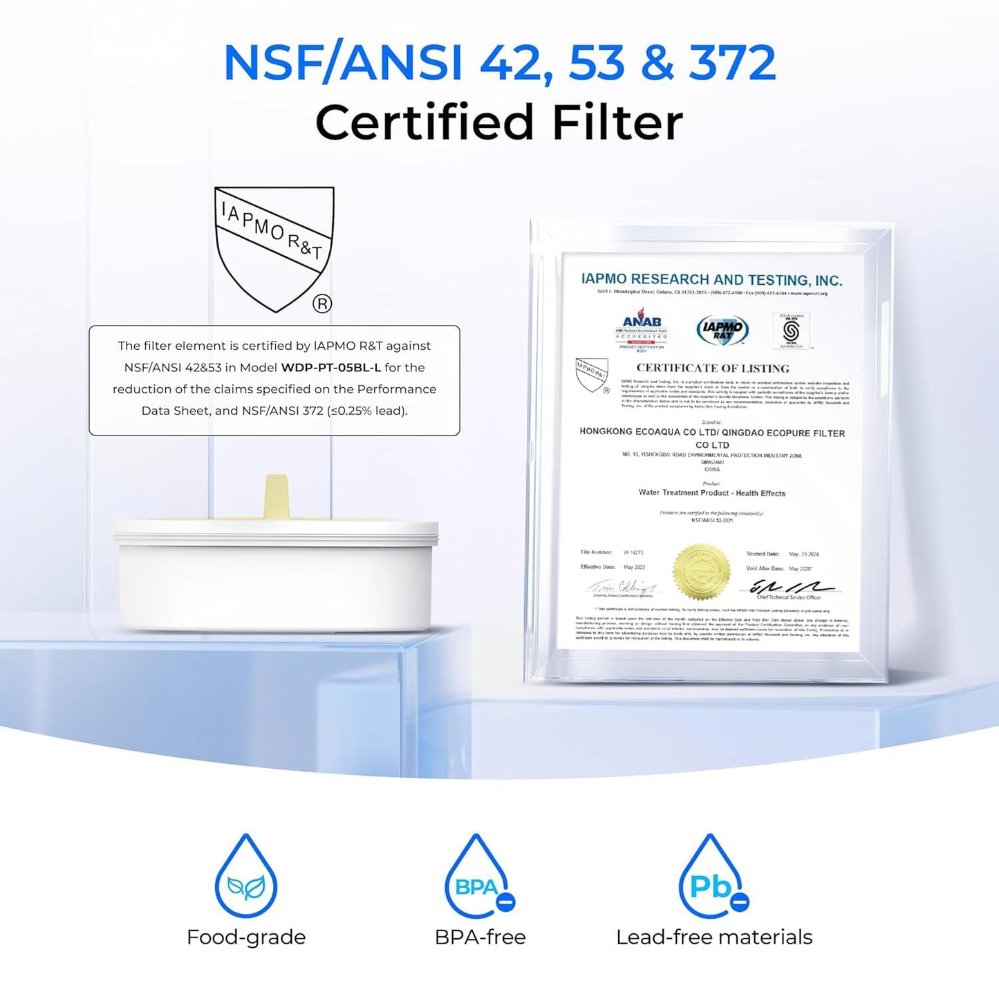 Waterdrop Water Filter Jug, 1.5L Water Filter Jug with 2 Months Filter, NSF 53&42&372 Certified, Reduces PFOA/PFOS, Chlorine, Cadmium, Copper,