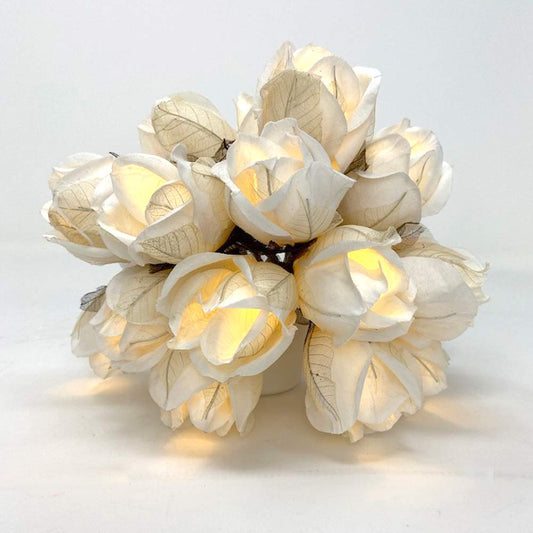 Blaze On Chelsea Rose Fairy Lights (White Coloured) 20 Warm White LED Lights Handcrafted Roses Created from Mulberry Paper USB Powered with UK
